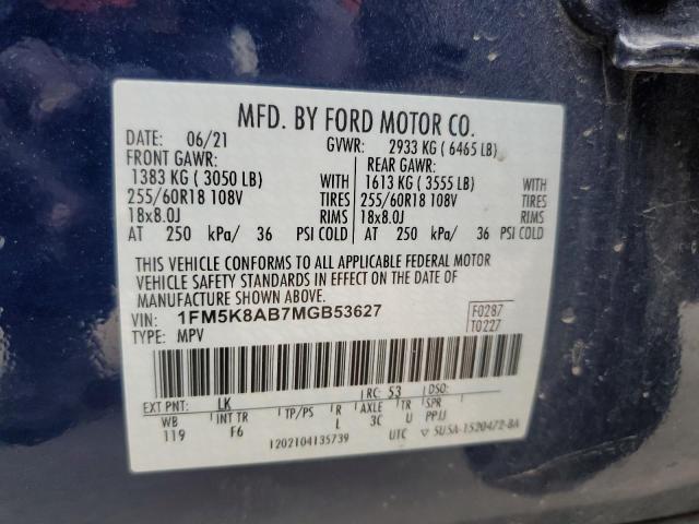 1FM5K8AB7MGB53627 - 2021 FORD EXPLORER POLICE INTERCEPTOR ლურჯი ფოტო 13