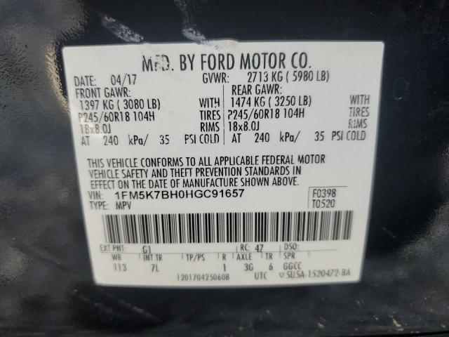 1FM5K7BH0HGC91657 - 2017 FORD EXPLORER BLACK photo 13