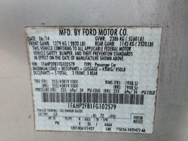 1FAHP2F81FG102579 - 2015 FORD TAURUS LIMITED SILVER photo 13