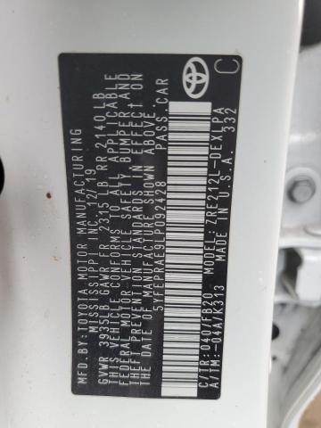 5YFEPRAE9LP092428 - 2020 TOYOTA COROLLA LE თეთრი ფოტო 12