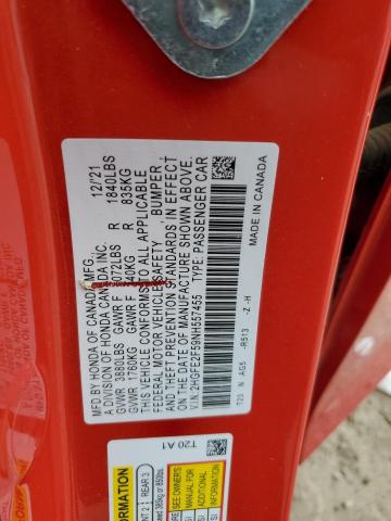 2HGFE2F59NH557455 - 2022 HONDA CIVIC SPORT 红色 照片 12