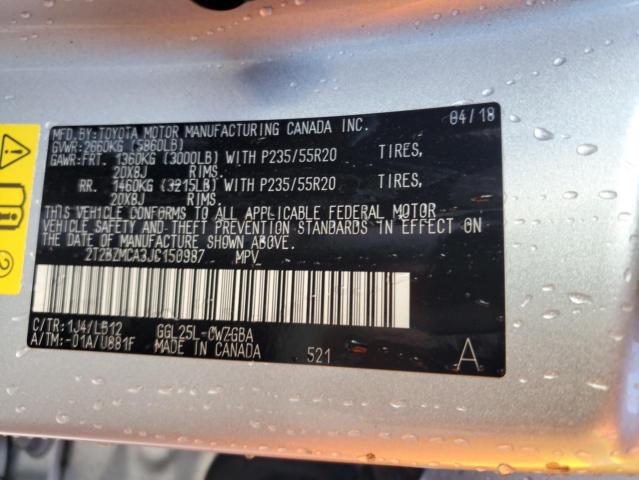 2T2BZMCA3JC150987 - 2018 LEXUS RX 350 BASE SILVER photo 13