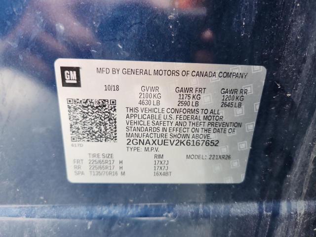 2GNAXUEV2K6167652 - 2019 CHEVROLET EQUINOX LT BLUE photo 14