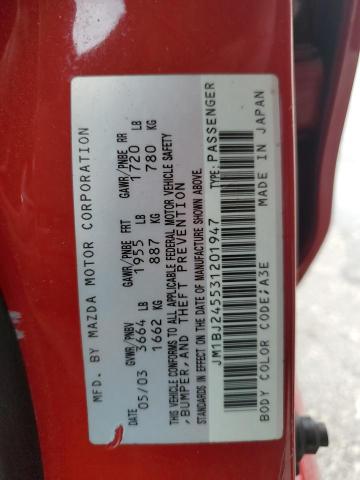 JM1BJ245531201947 - 2003 MAZDA PROTEGE PR5 Қызыл фото 12