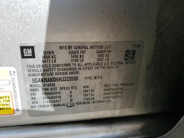 5GAKRAKD6HJ223509 - 2017 BUICK ENCLAVE SILVER photo 13