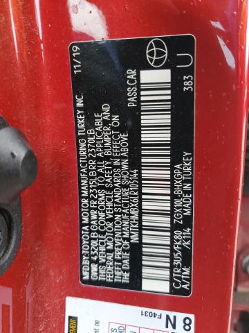 NMTKHMBX6LR105144 - 2020 TOYOTA C-HR XLE RED photo 12