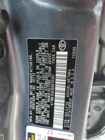 4T1BK1EB3DU012267 - 2013 TOYOTA AVALON BASE 灰色 照片 12