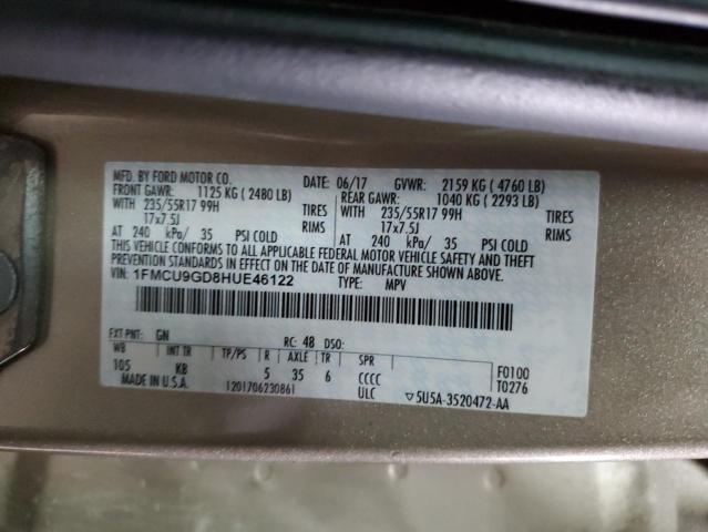 1FMCU9GD8HUE46122 - 2017 FORD ESCAPE SE 金色 照片 13