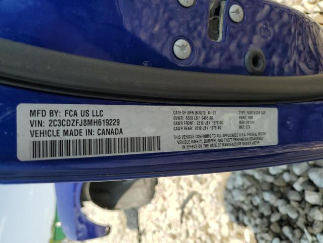 2C3CDZFJ8MH619229 - 2021 DODGE CHALLENGER R/T SCAT PACK BLUE photo 12