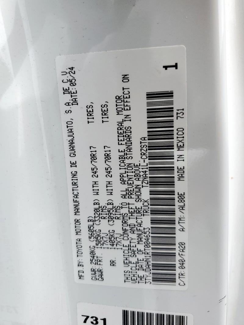 3TYJDAHN1RT004653 - 2024 TOYOTA TACOMA XTRACAB თეთრი ფოტო 12