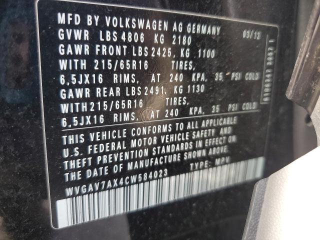 WVGAV7AX4CW584023 - 2012 VOLKSWAGEN TIGUAN S Қара фото 13