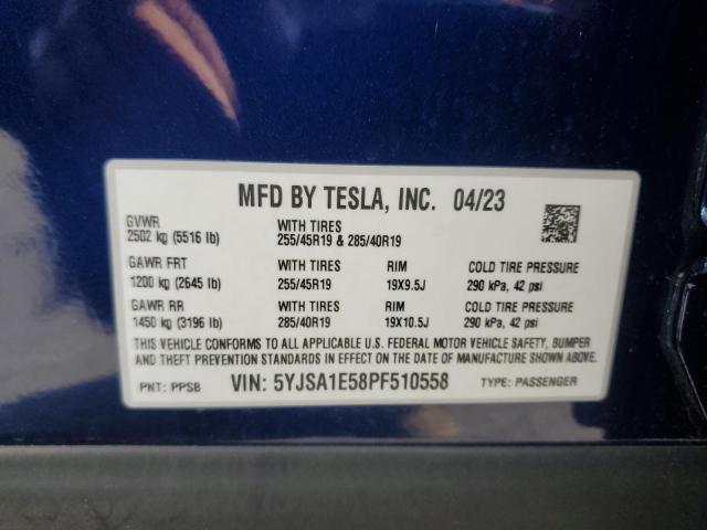 5YJSA1E58PF510558 - 2023 TESLA MODEL S BLUE photo 13