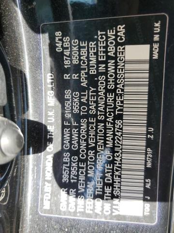 SHHFK7H43JU224756 - 2018 HONDA CIVIC SPORT 黑色 照片 12