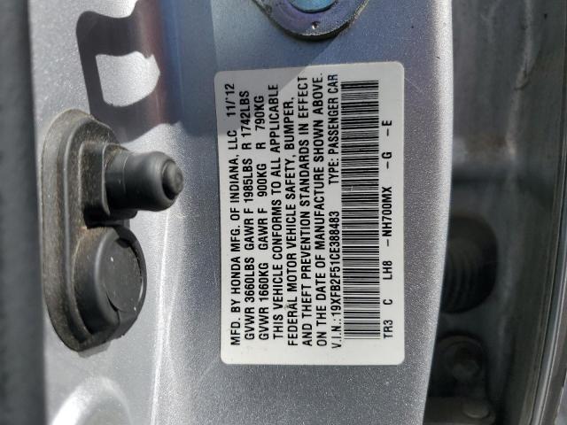 19XFB2F51CE388483 - 2012 HONDA CIVIC LX SILVER photo 12