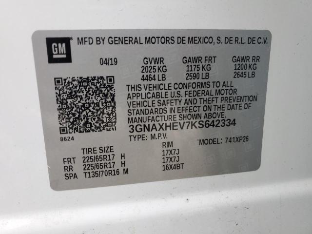 3GNAXHEV7KS642334 - 2019 CHEVROLET EQUINOX LS WHITE photo 12