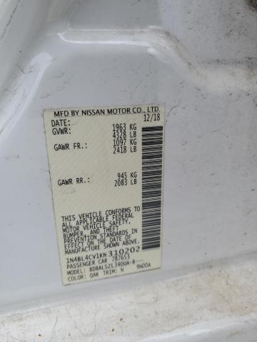 1N4BL4CV1KN310202 - 2019 NISSAN ALTIMA SR WHITE photo 12