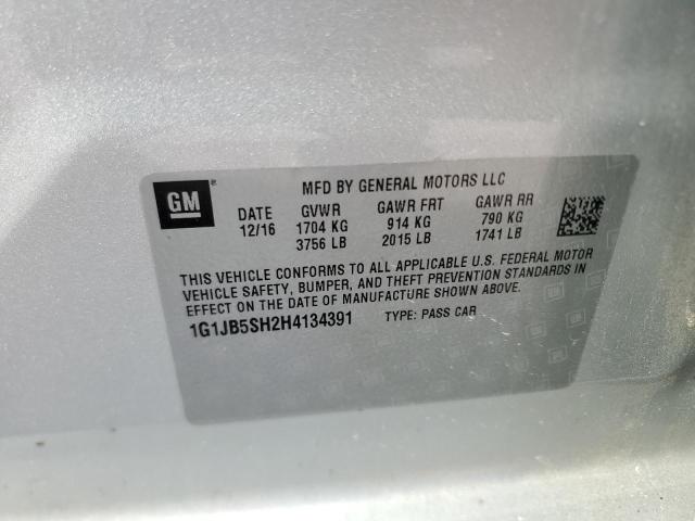 1G1JB5SH2H4134391 - 2017 CHEVROLET SONIC LS 银色 照片 13