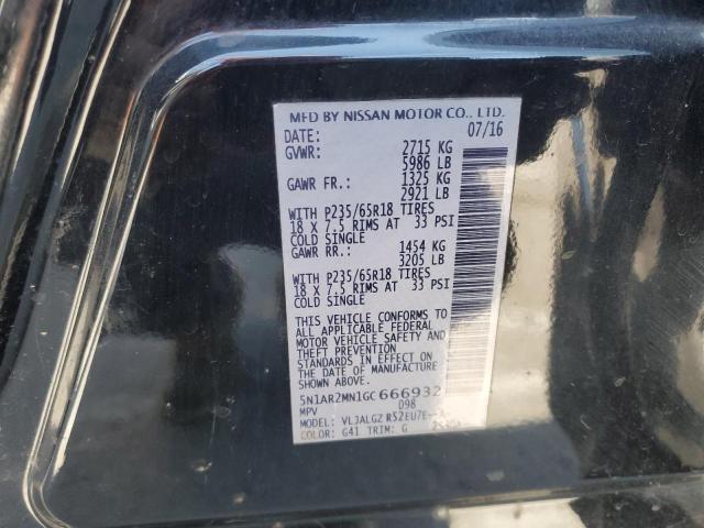 5N1AR2MN1GC666932 - 2016 NISSAN PATHFINDER S BLACK photo 12