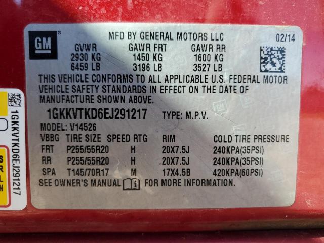 1GKKVTKD6EJ291217 - 2014 GMC ACADIA DENALI 红色 照片 13