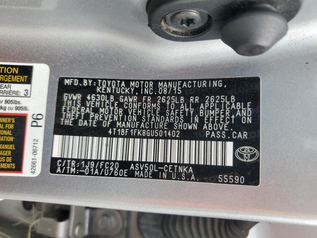 4T1BF1FK8GU501402 - 2016 TOYOTA CAMRY LE SILVER photo 12