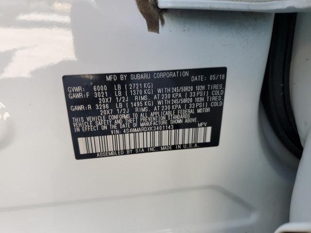 4S4WMARDXK3401143 - 2019 SUBARU ASCENT TOURING WHITE photo 13