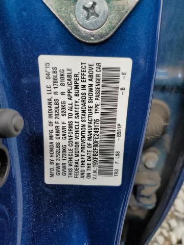 19XFB2F90FE249176 - 2015 HONDA CIVIC EXL BLUE photo 13