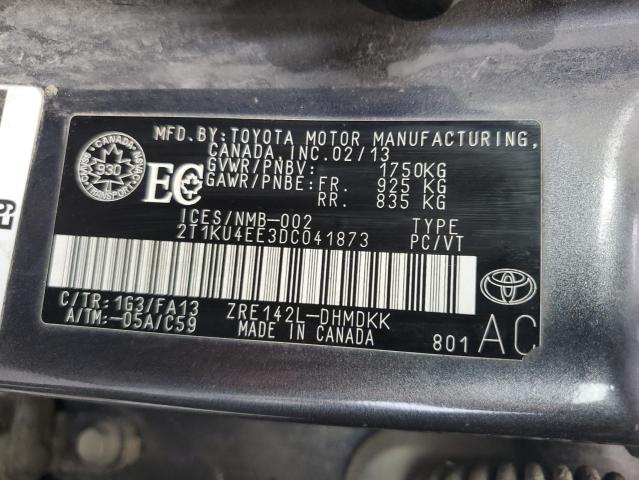 2T1KU4EE3DC041873 - 2013 TOYOTA COROLLA MA Grafitowy zdjęcie 12