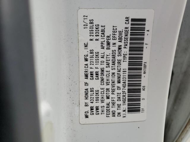 1HGCR2F74DA031191 - 2013 HONDA ACCORD EX 白色 照片 12