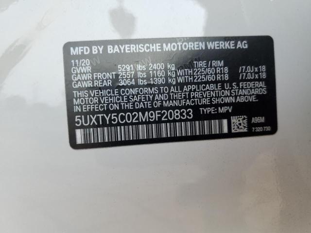 5UXTY5C02M9F20833 - 2021 BMW X3 XDRIVE30I WHITE photo 13