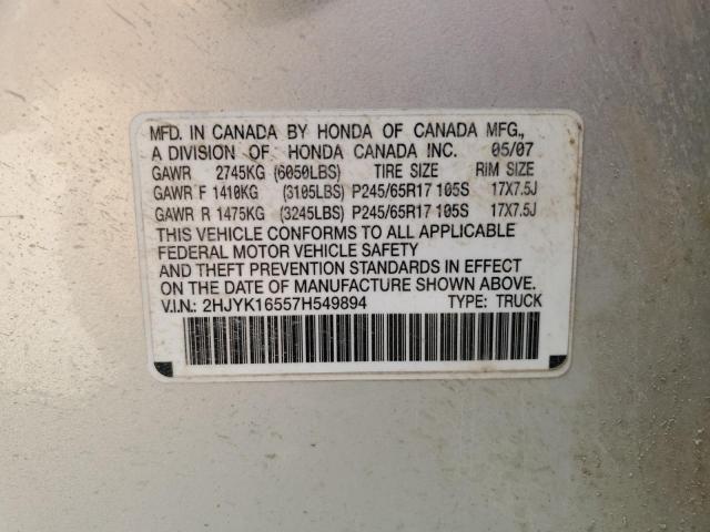 2HJYK16557H549894 - 2007 HONDA RIDGELINE RTL SILVER photo 12
