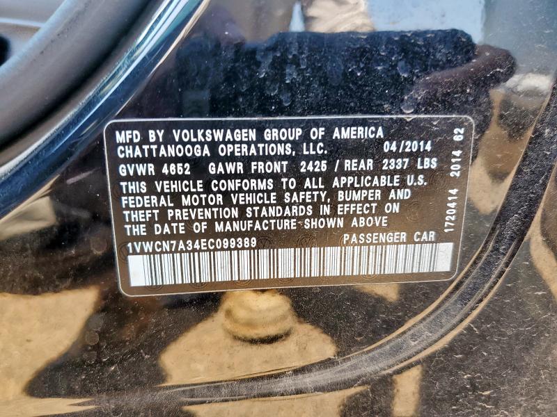 1VWCN7A34EC099389 - 2014 VOLKSWAGEN PASSAT SEL შავი ფოტო 12