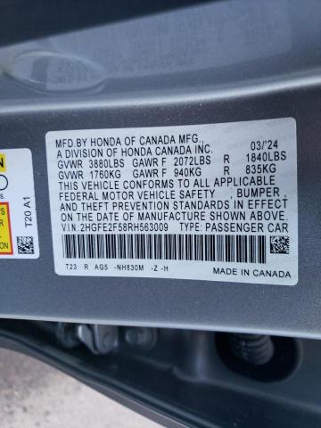 2HGFE2F58RH563009 - 2024 HONDA CIVIC SPORT SILVER photo 13