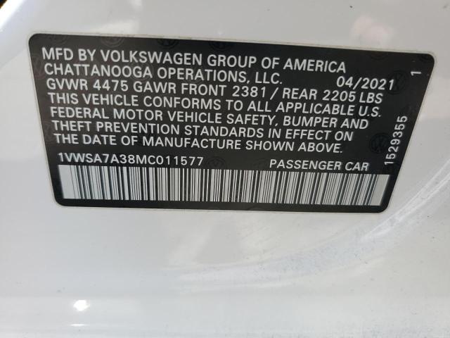 1VWSA7A38MC011577 - 2021 VOLKSWAGEN PASSAT SE 白色 照片 12