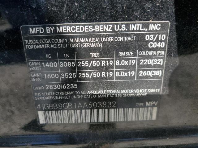 4JGBB8GB1AA603832 - 2010 MERCEDES-BENZ ML 350 4MATIC BLACK photo 13