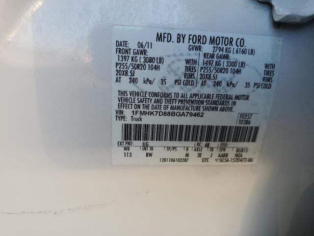 1FMHK7D88BGA79462 - 2011 FORD EXPLORER XLT WHITE photo 13