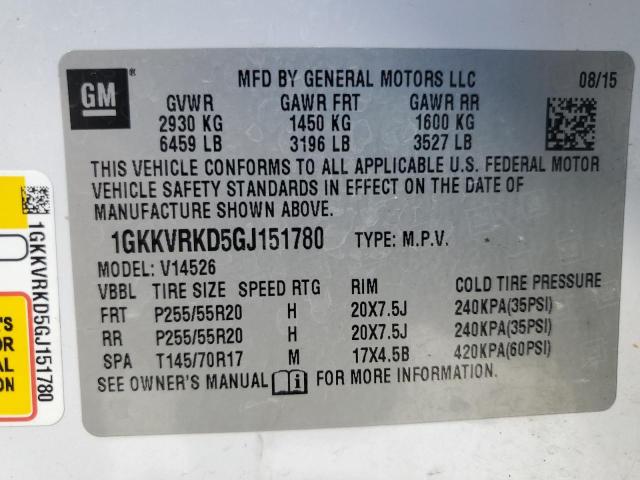 1GKKVRKD5GJ151780 - 2016 GMC ACADIA SLT-1 WHITE photo 13