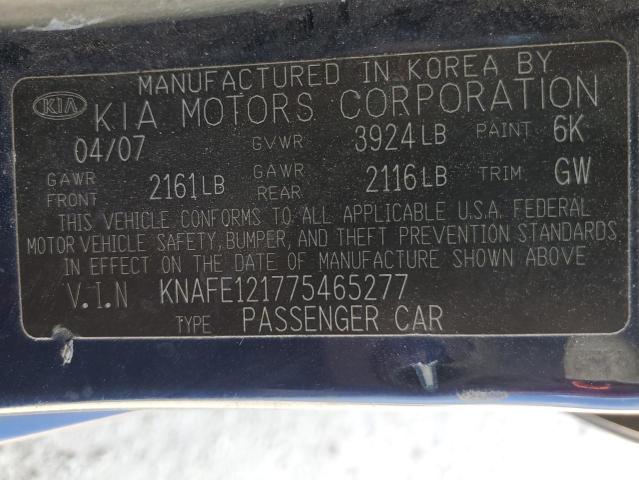 KNAFE121775465277 - 2007 KIA SPECTRA EX BLUE photo 12