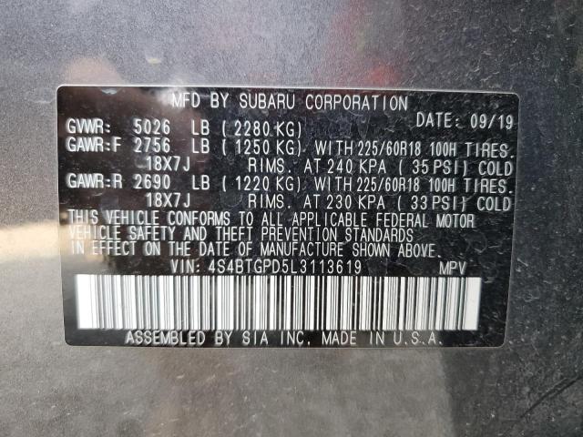 4S4BTGPD5L3113619 - 2020 SUBARU OUTBACK TOURING LDL Մոխրագույն լուսանկար 13