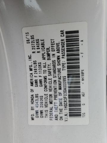 1HGCR3F03GA000995 - 2016 HONDA ACCORD EXL WHITE photo 12