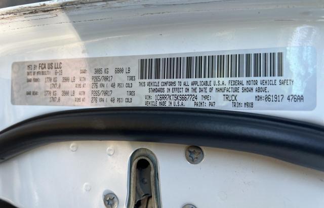 1C6RR7KT5KS667724 - 2019 RAM 1500 CLASS TRADESMAN Սպիտակ լուսանկար 10