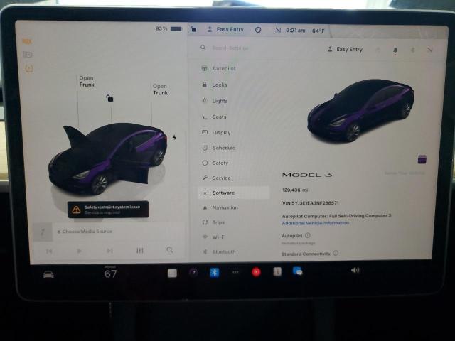 5YJ3E1EA3NF286571 - 2022 TESLA MODEL 3 შავი ფოტო 9