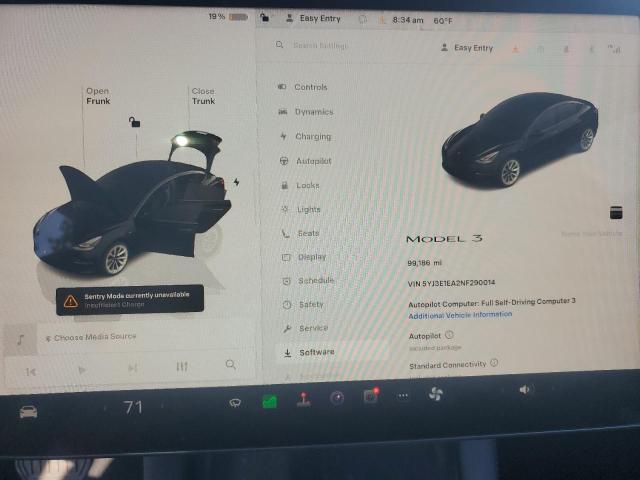 5YJ3E1EA2NF290014 - 2022 TESLA MODEL 3 BLACK photo 9