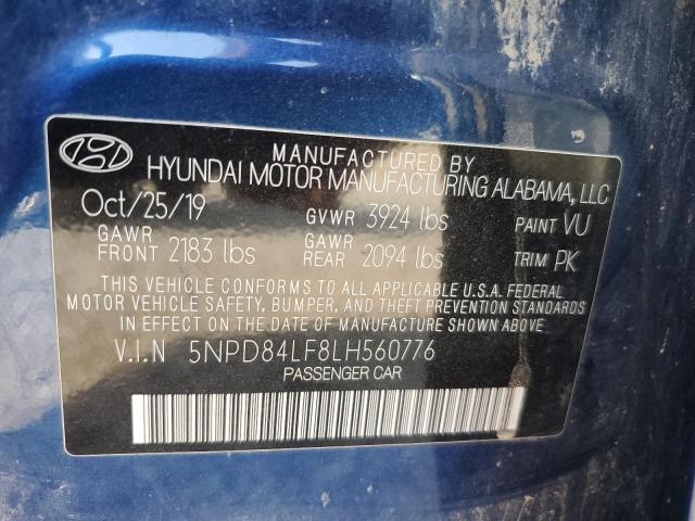 5NPD84LF8LH560776 - 2020 HYUNDAI ELANTRA SEL BLUE photo 12