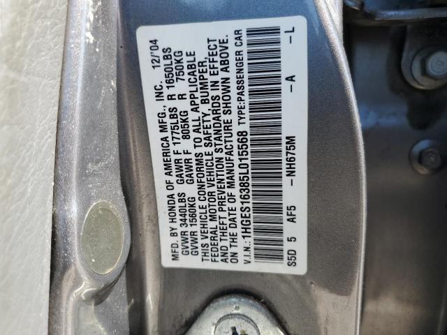1HGES16385L015568 - 2005 HONDA CIVIC DX VP Boz foto 12