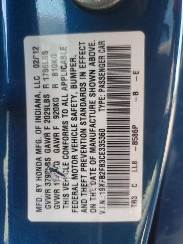 19XFB2F83CE335360 - 2012 HONDA CIVIC EX BLUE photo 12
