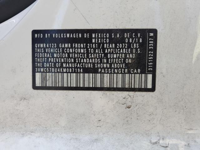 3VWC57BU4KM087194 - 2019 VOLKSWAGEN JETTA S Weiß Foto 12