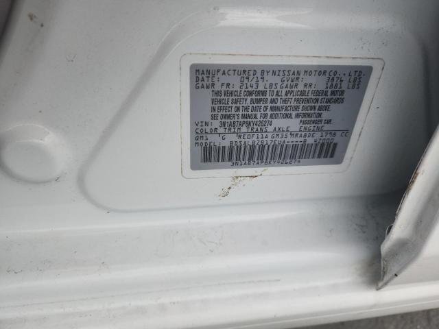3N1AB7AP8KY426274 - 2019 NISSAN SENTRA S WHITE photo 12