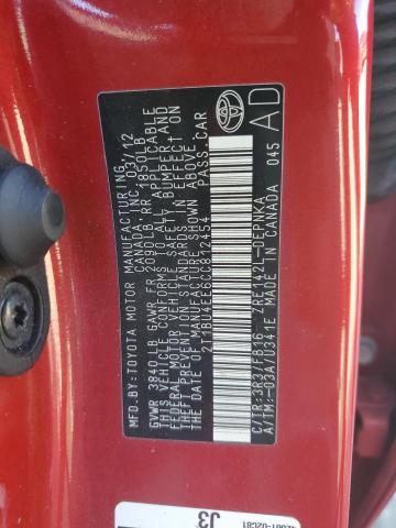 2T1BU4EE6CC812454 - 2012 TOYOTA COROLLA BASE RED photo 12