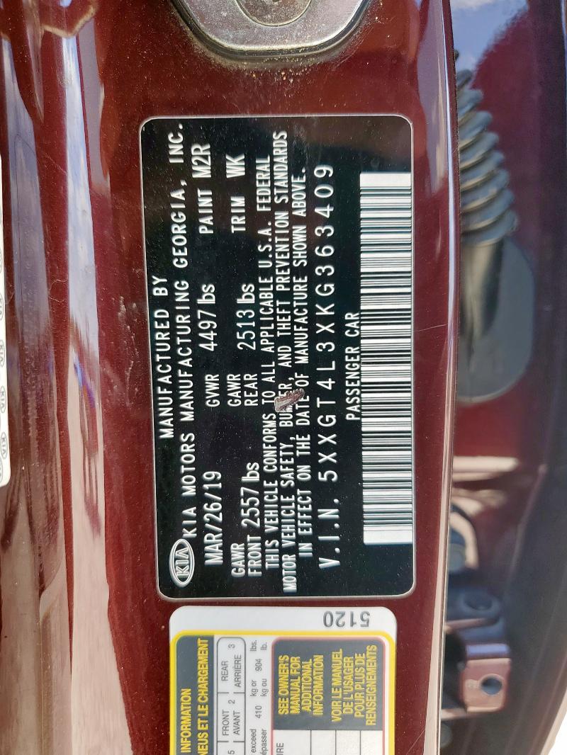 5XXGT4L3XKG363409 - 2019 KIA OPTIMA LX Tünd qırmızı foto 12