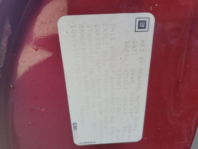 1G4CW53L1P1622105 - 1993 BUICK PARK AVENU MAROON photo 13